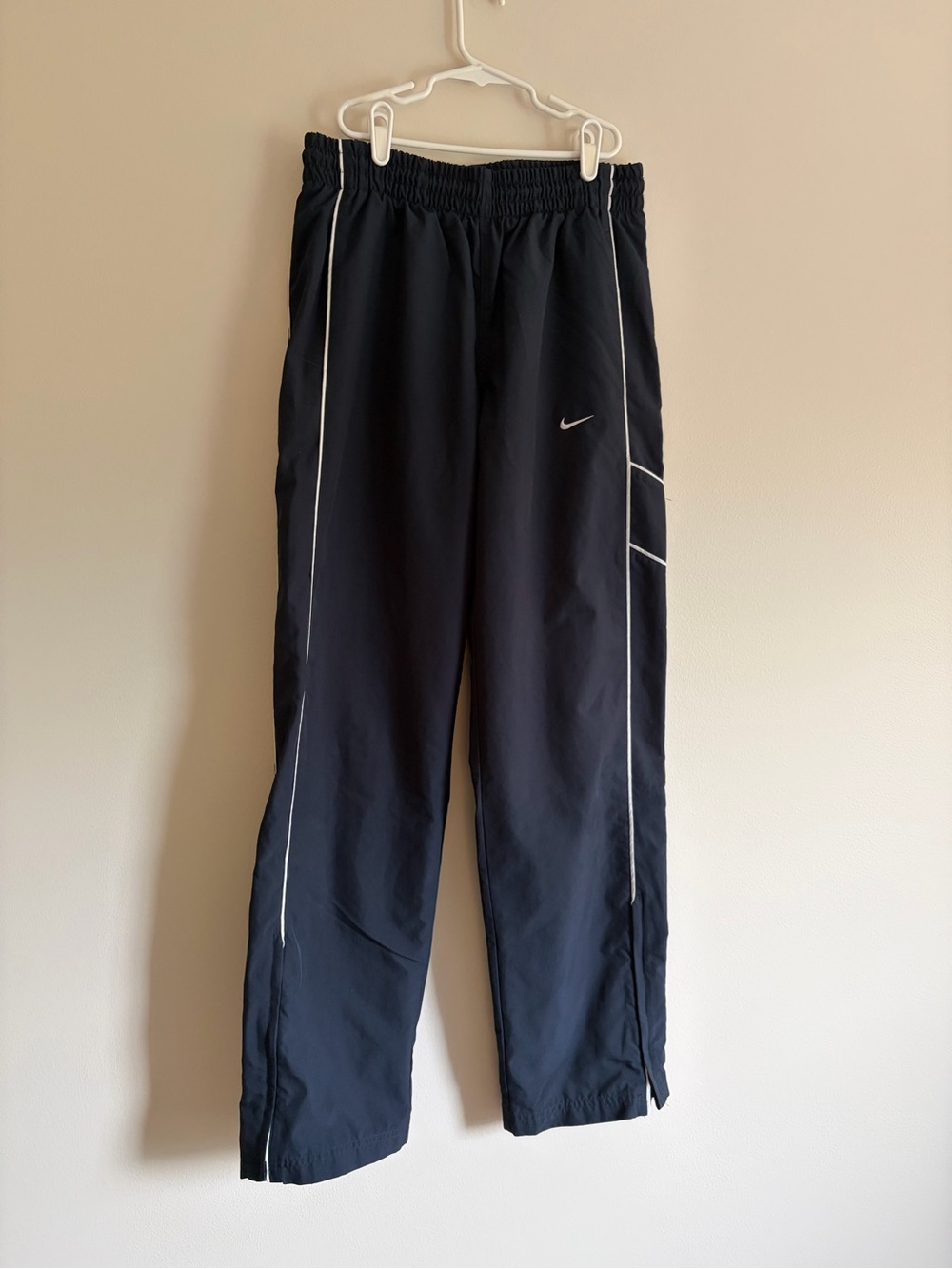Nike Navy Blue Athletic Track Pants with White Piping